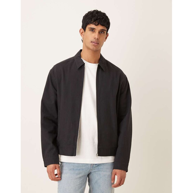 ASOS DESIGN linen blend jacket in black-Neutral