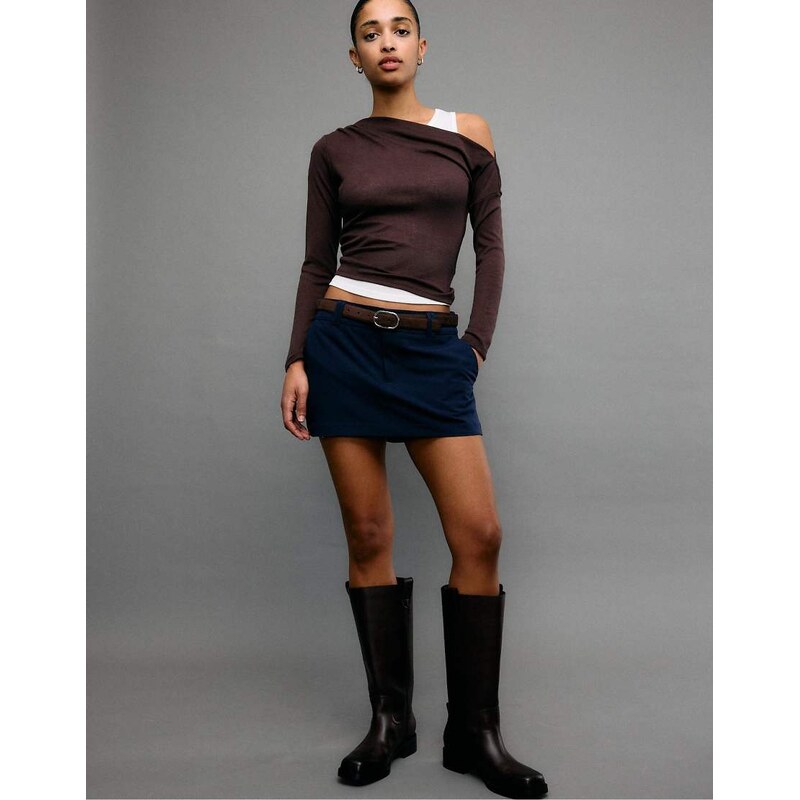 Stradivarius Mini skort with belt in dark blue-Navy 113020604