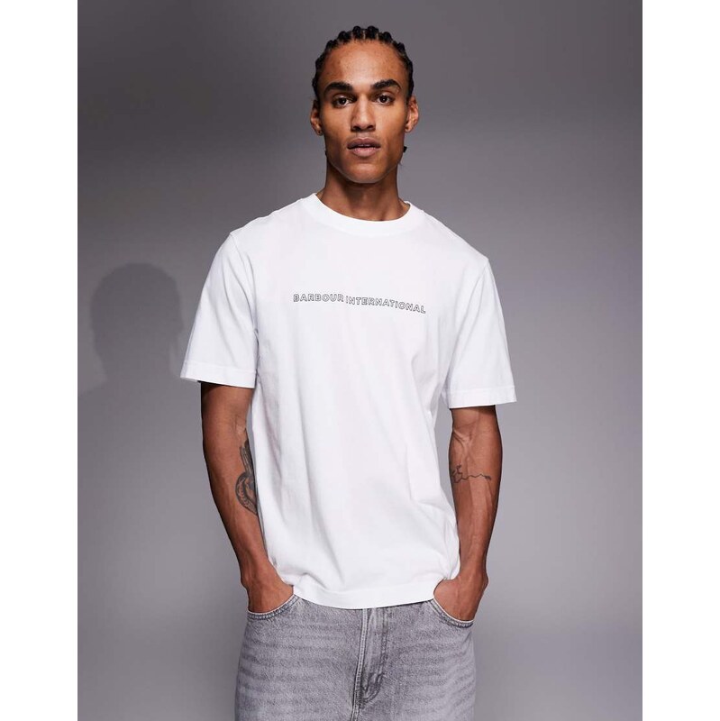 Barbour International Outline logo t-shirt in white 113557558