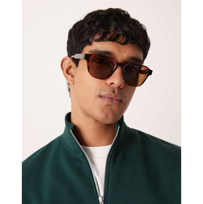 ASOS DESIGN hexagon sunglasses in brown ombre frame with brown