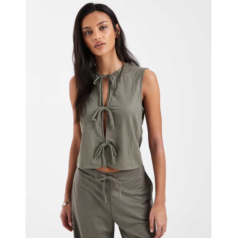 ONLY tie front sleeveless top co-ord in khaki-Green