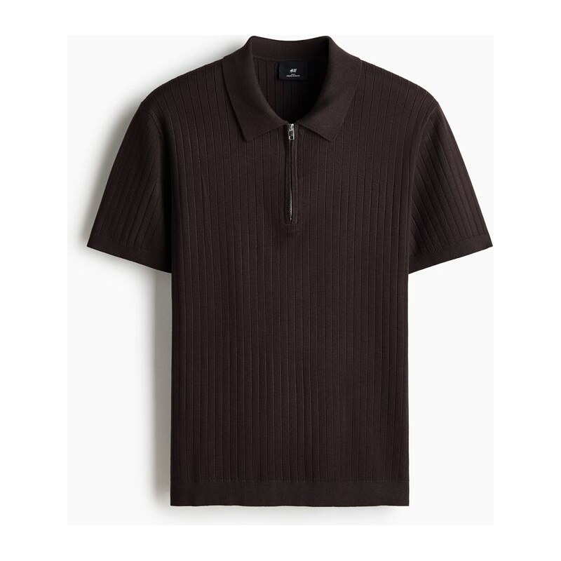 H&M - Tops límečkem Slim Fit - Tmavě Hnědá