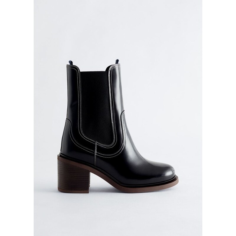 H&M - Kožené Chelsea boty na podpatku - černá 113028491