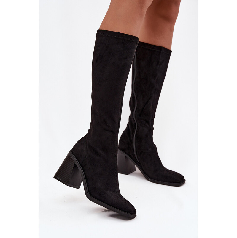 Step in style Dámské semiš kozačky na klínovém podpatku H-5