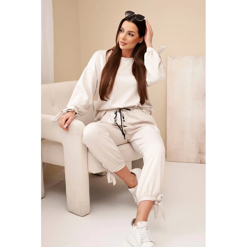 K-Fashion Dámský set z viskózy s mašlemi máslový bežový