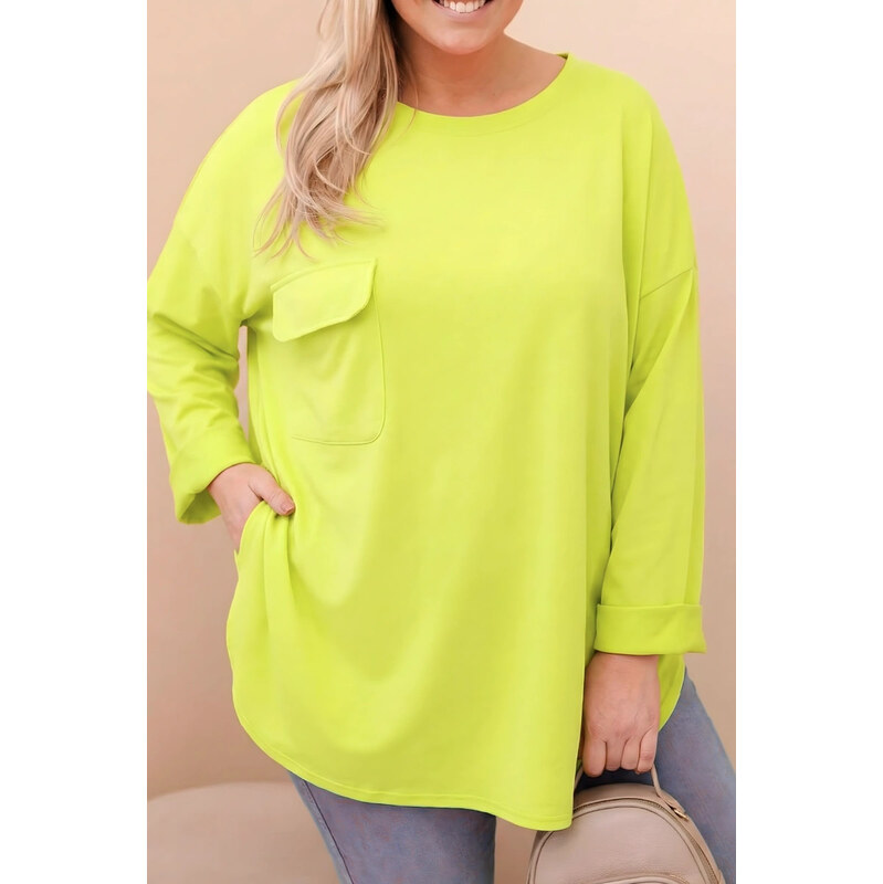 K-Fashion Dámská blůza Plus Size s bavlnou, kapsou a ohrnutým