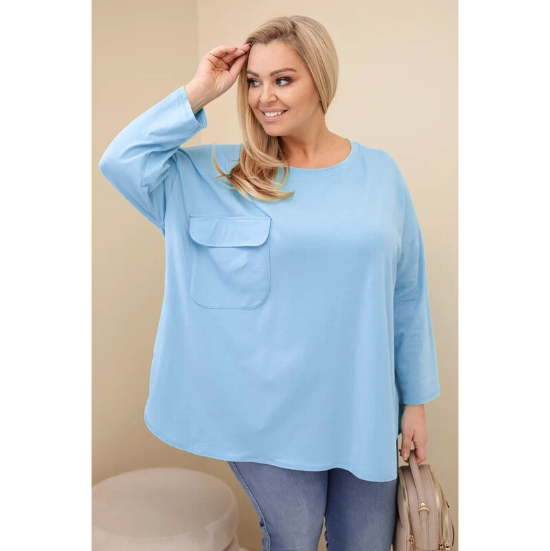 K-Fashion Dámská blůza Plus Size s bavlnou, s kapsou a
