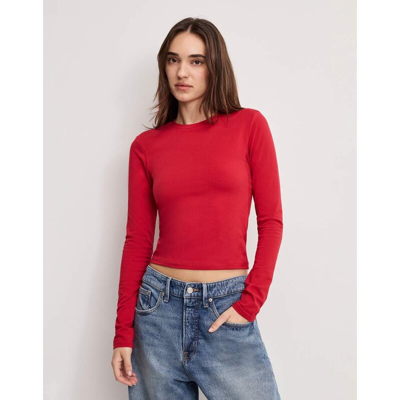 Good American cotton rich crew neck long sleeve top in red