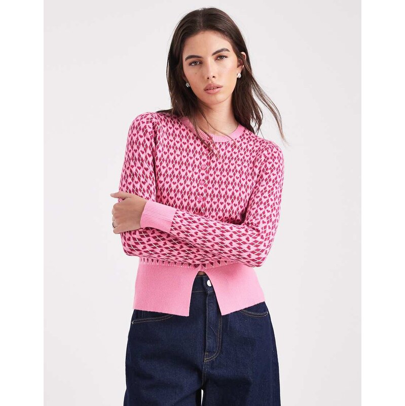 Threadbare valentines crew neck argyle heart print cardigan in