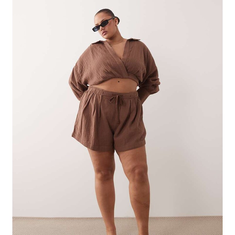 ASOS Curve ASOS DESIGN Curve Callie cheesecloth beach paper bag waist 113029443