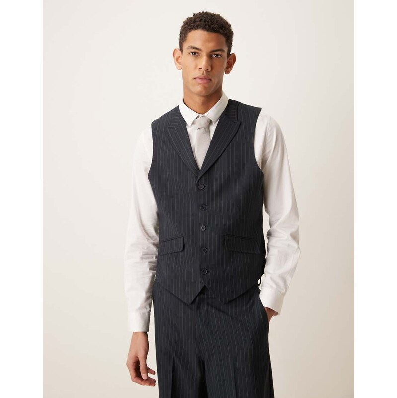 ASOS DESIGN suit waistcoat in navy pinstripe