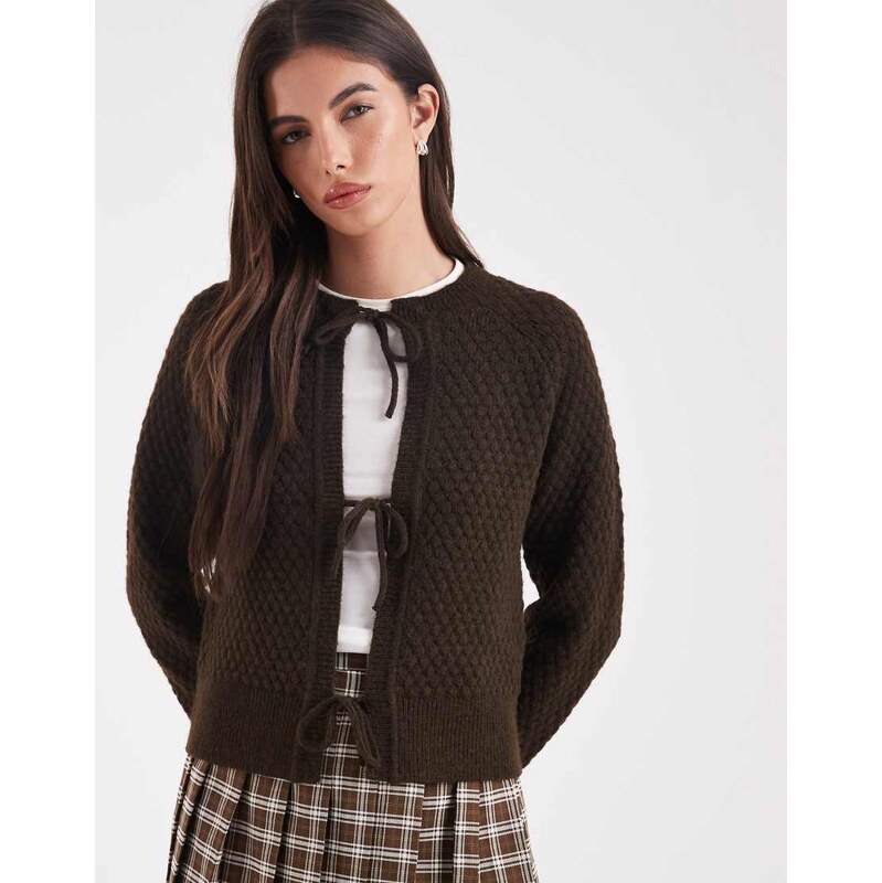 Threadbare tie front knitted cardigan in chocolate brown