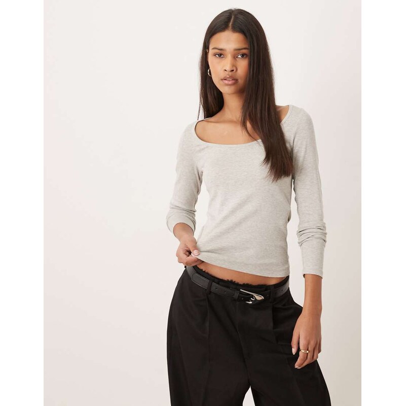JJXX scoop neck long sleeve top in grey 115520633