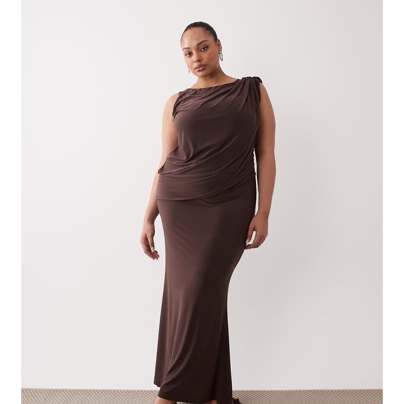 ASOS Curve ASOS DESIGN Curve slinky asymmetric drape maxi dress with 113029469