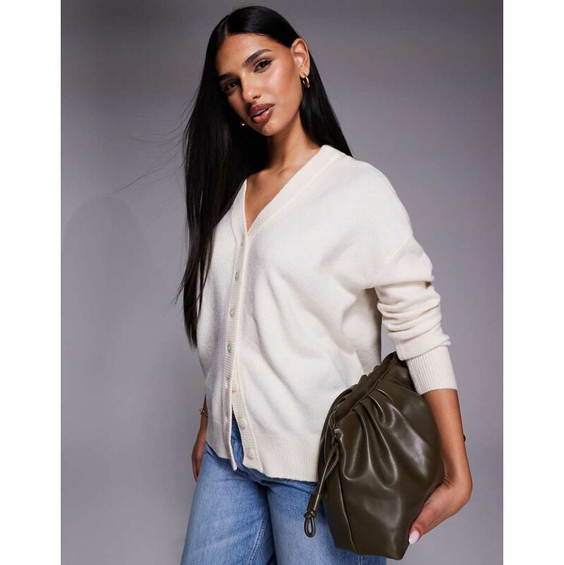 River Island v neck and back detailed cardigan in cream-Neutral 113029475