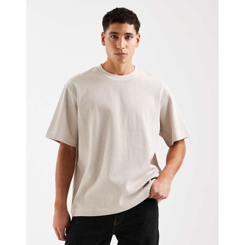 Jack & Jones ribbed oversize t-shirt in cream-White