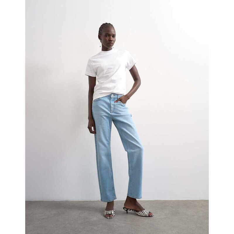 Topshop Orson mid rise comfort straight jean in light bleach