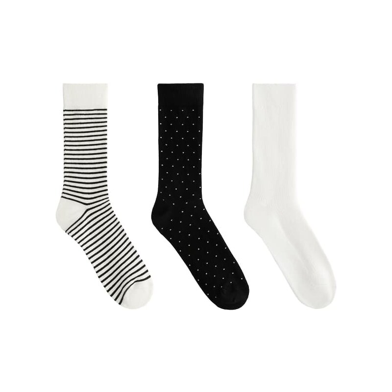 OYSHO 3 pairs of cotton blend classic socks in pale ecru-Neutral 113044044