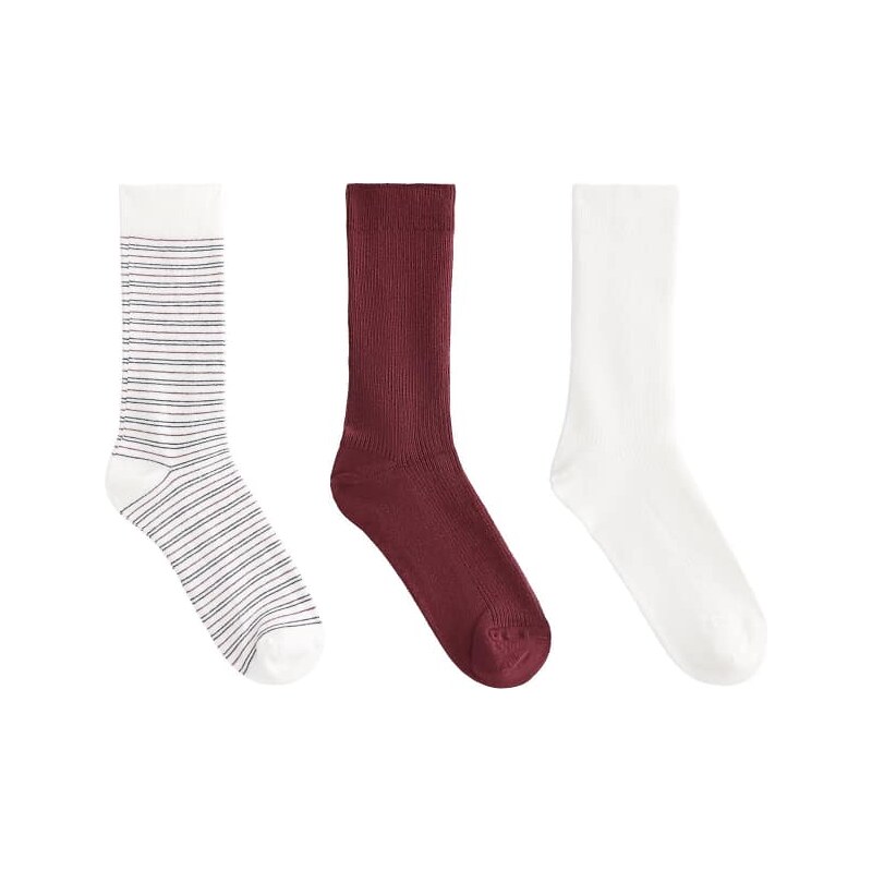 OYSHO 3 pairs of cotton blend classic socks in maroon-Red 113044045