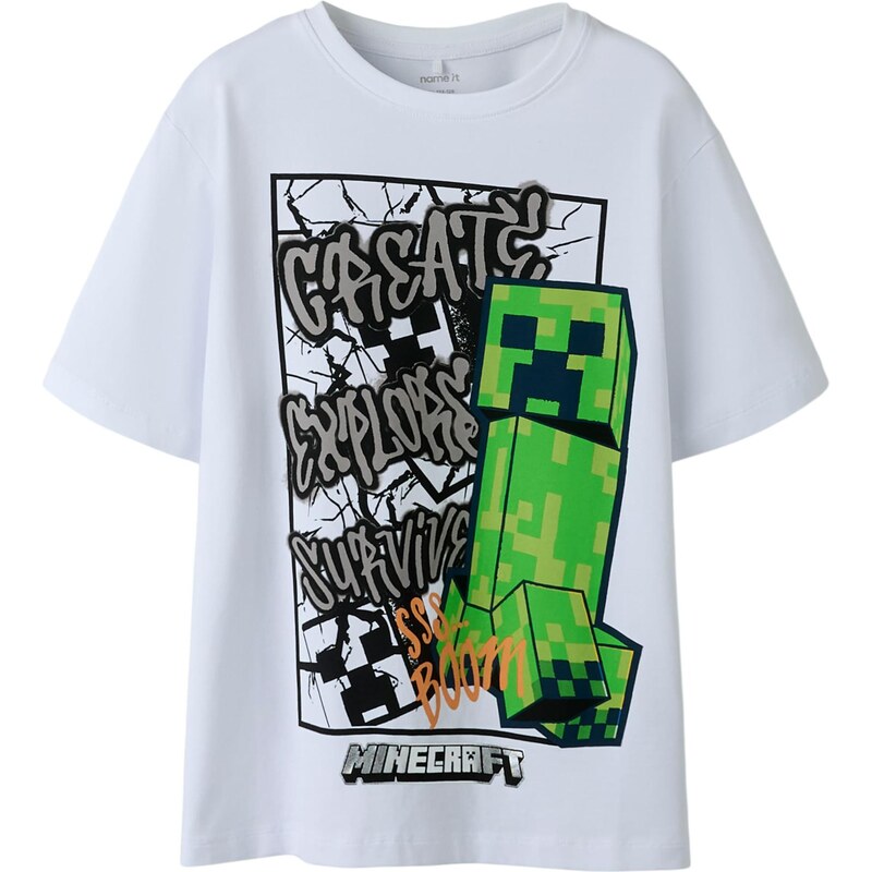 NAME IT Tričko NKMMase Minecraft šedá / zelená / černá / bílá