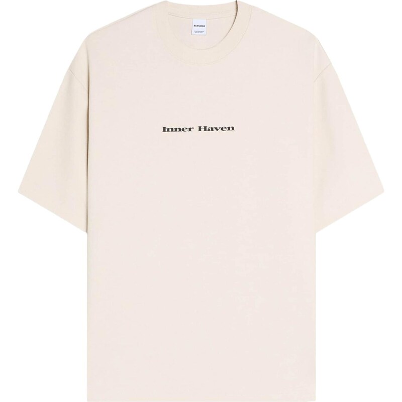 Bershka Tričko písková / brokátová / černá