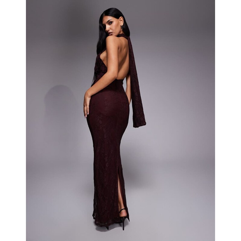 ASOS DESIGN lace twist bust halter open back maxi dress in