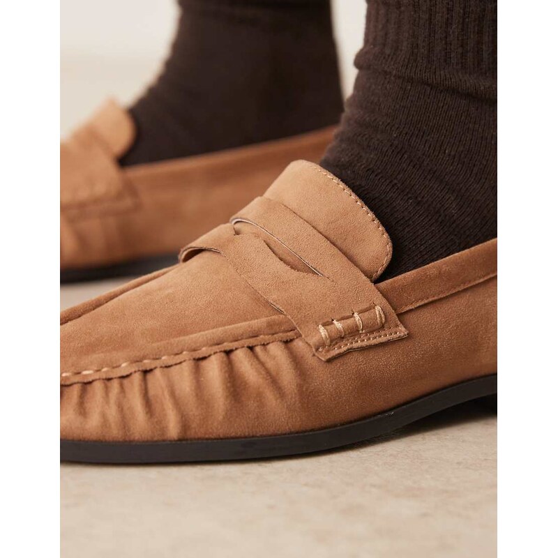ASOS DESIGN Minnie ruched detail loafer in tan suedette-Neutral