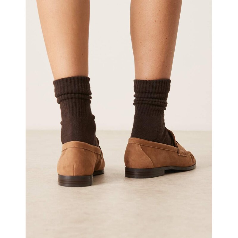 ASOS DESIGN Minnie ruched detail loafer in tan suedette-Neutral
