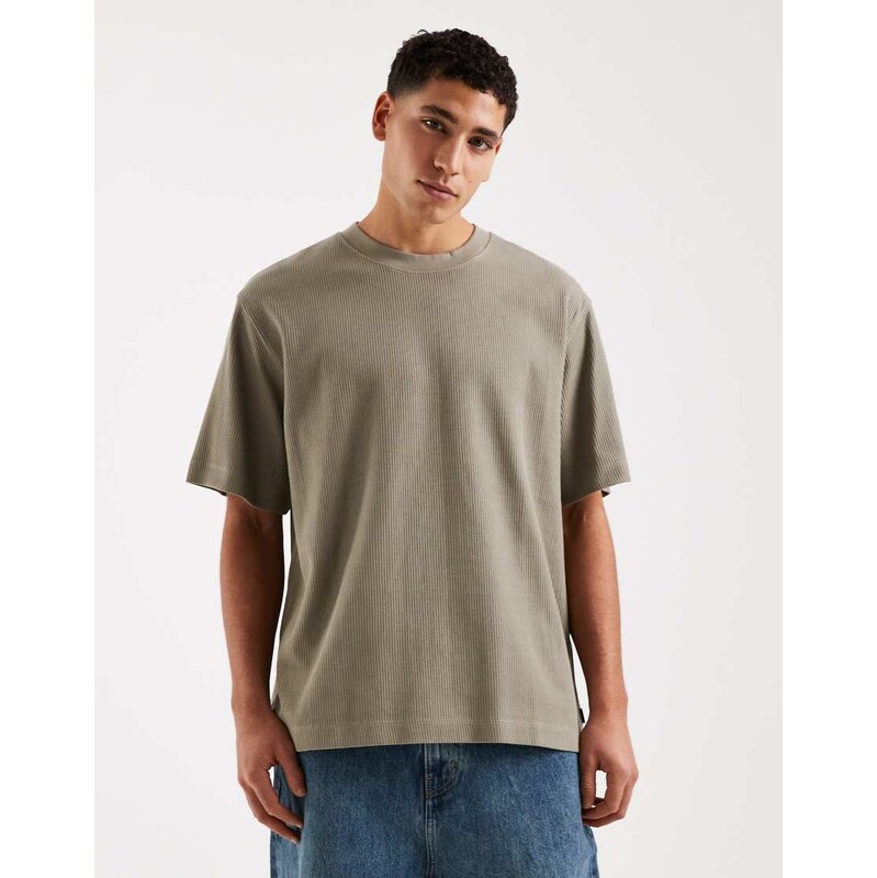 Jack & Jones ribbed oversize t-shirt in khaki-Green