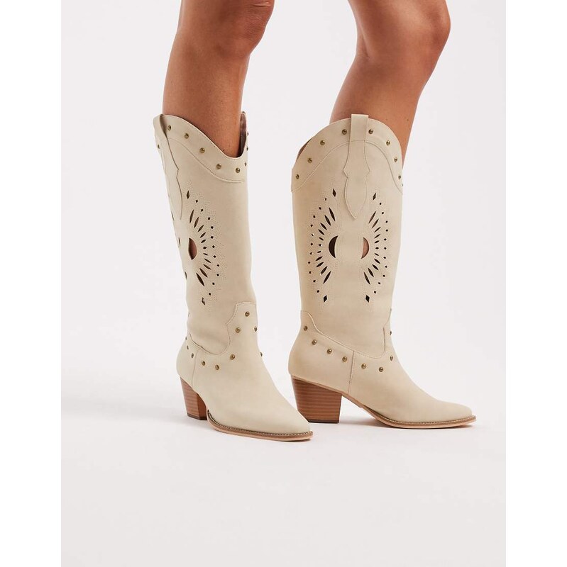 Glamorous western knee boots in white 115512511