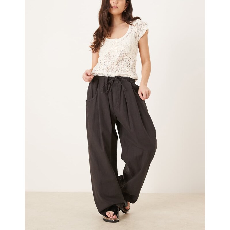 Free People chambers laid back pull on trousers in black