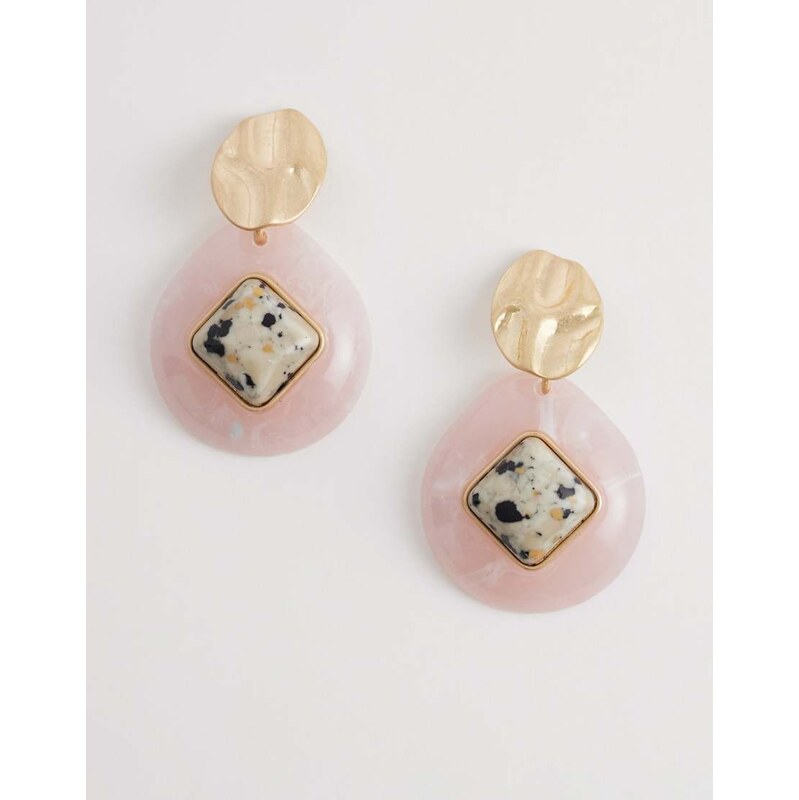 ASOS DESIGN stud earrings with pink resin and faux dalmatian