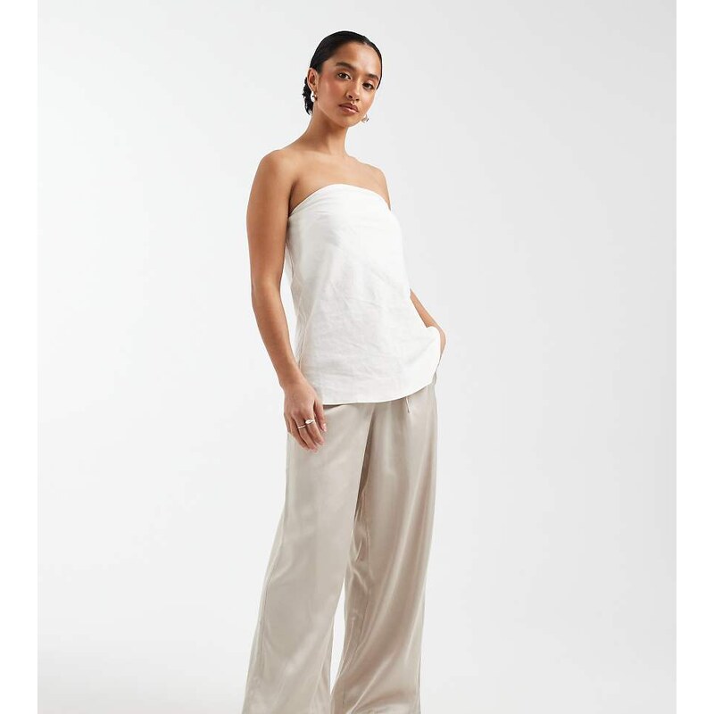 ONLY Petite wide leg satin feel trouser in champagne-Neutral