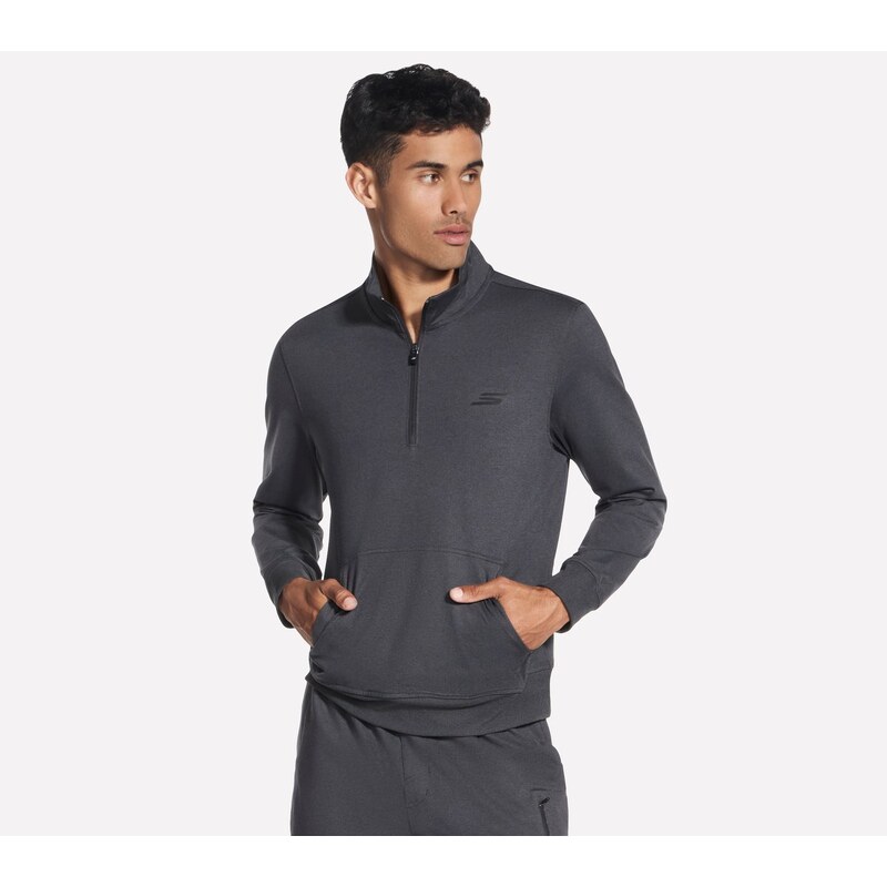 Skechers Muži Weekend Easy 1/4 Zip v Cerná/Sedá Uhlíková,