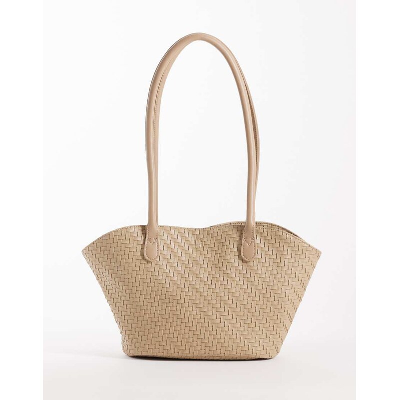 PASQ curved small woven tote bag in beige-Neutral 113062521