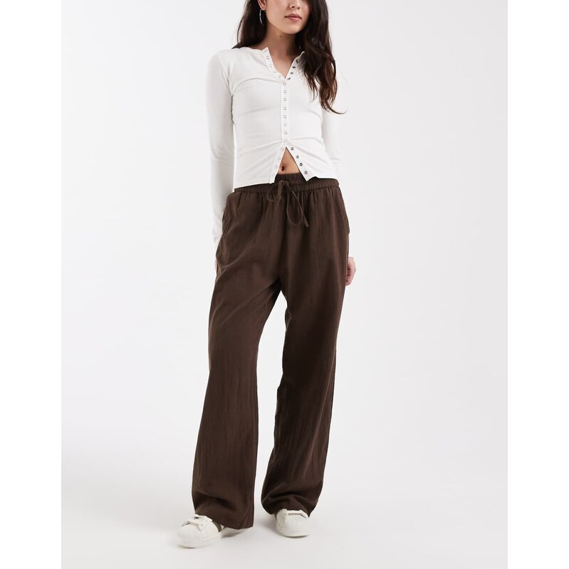 ONLY wide leg linen look trousers in brown