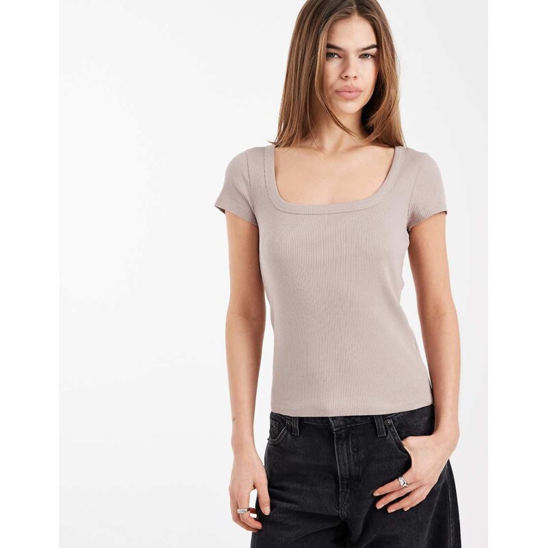 New Look square neck tee in mink-Neutral 113089102