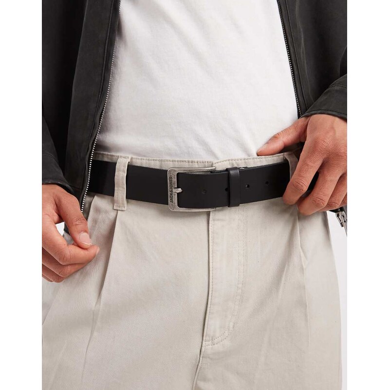 Jack & Jones leather belt in black