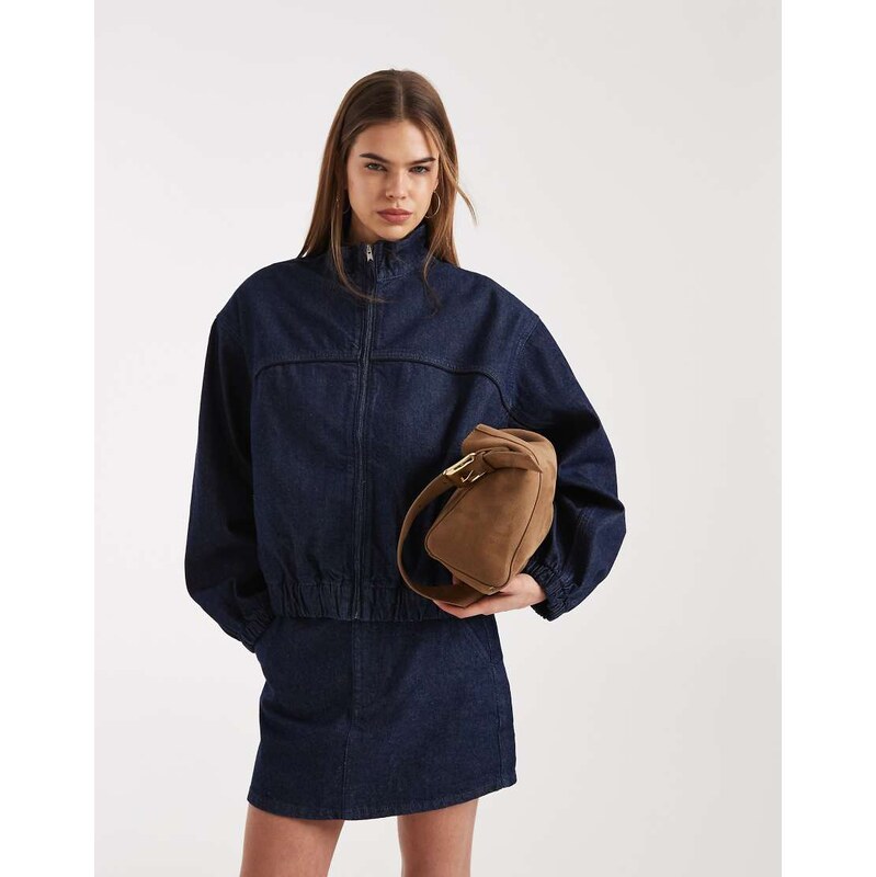 ASOS DESIGN denim track jacket co-ord in rinse-Navy 115529515