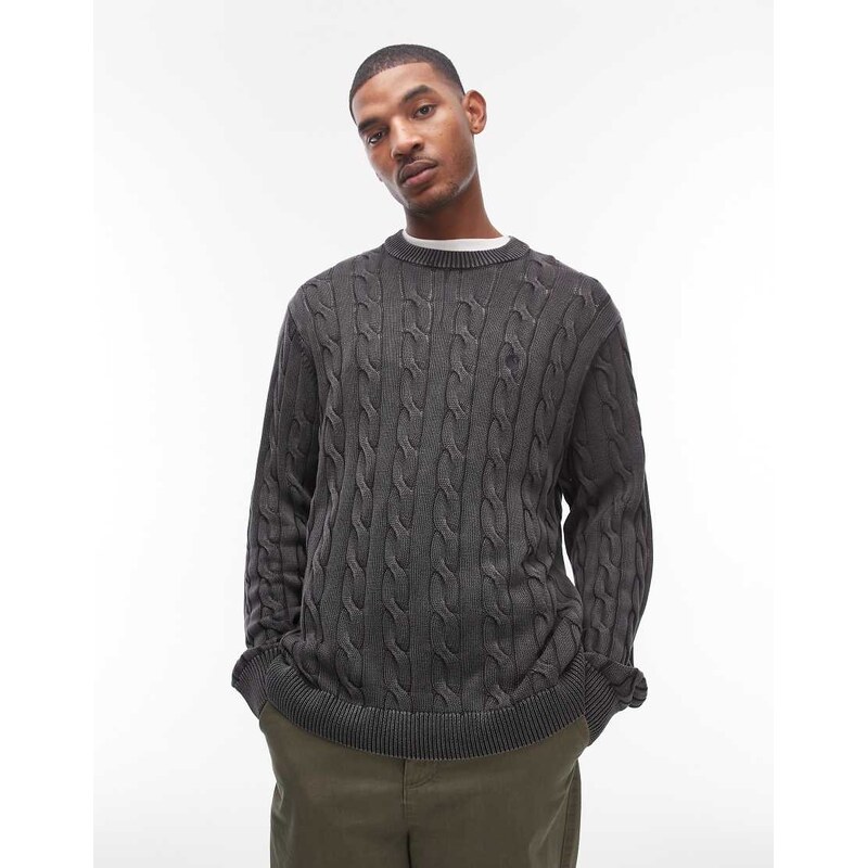 Carhartt WIP carter cable knit jumper in washed black