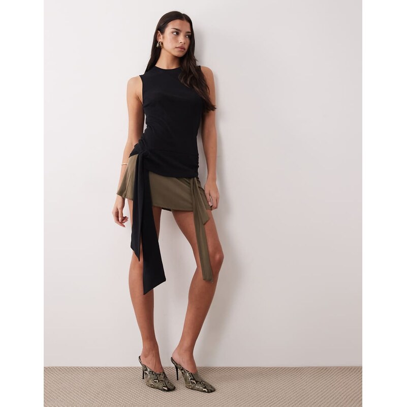 Mango Capsule 100% cotton knitted tank top with tie detail in