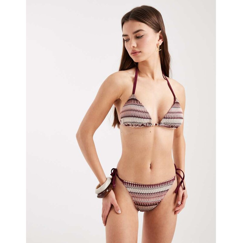 New Look crochet stripe tie side bikini bottoms in pink