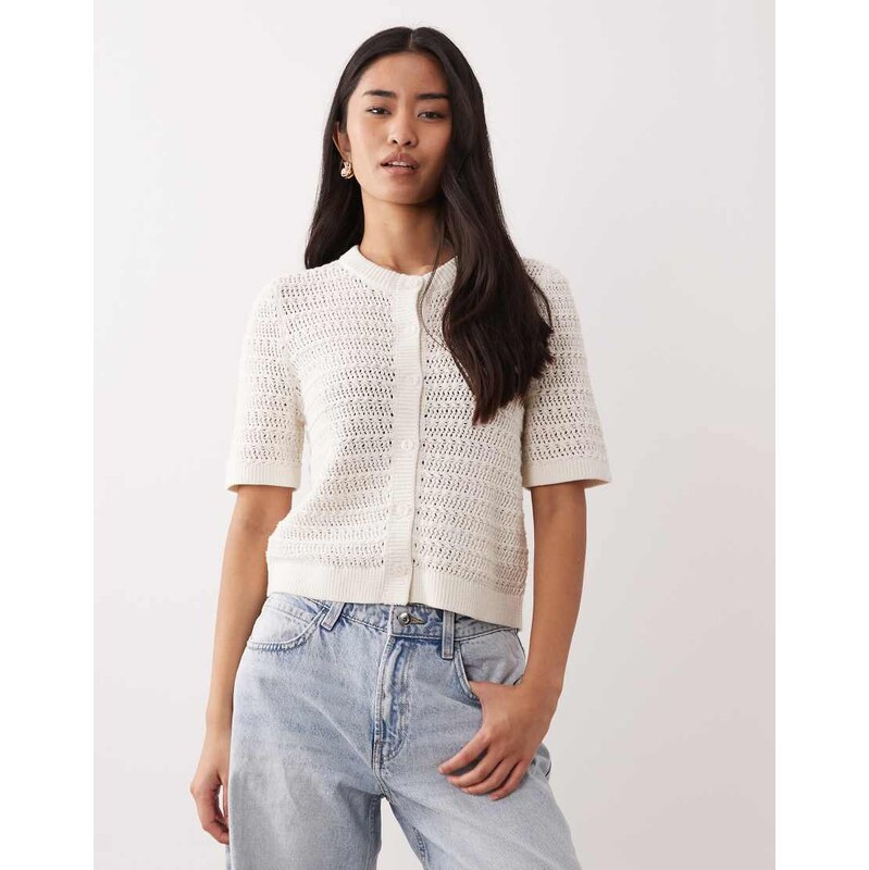 Abercrombie & Fitch short sleeve cardigan in cream-White 113062585