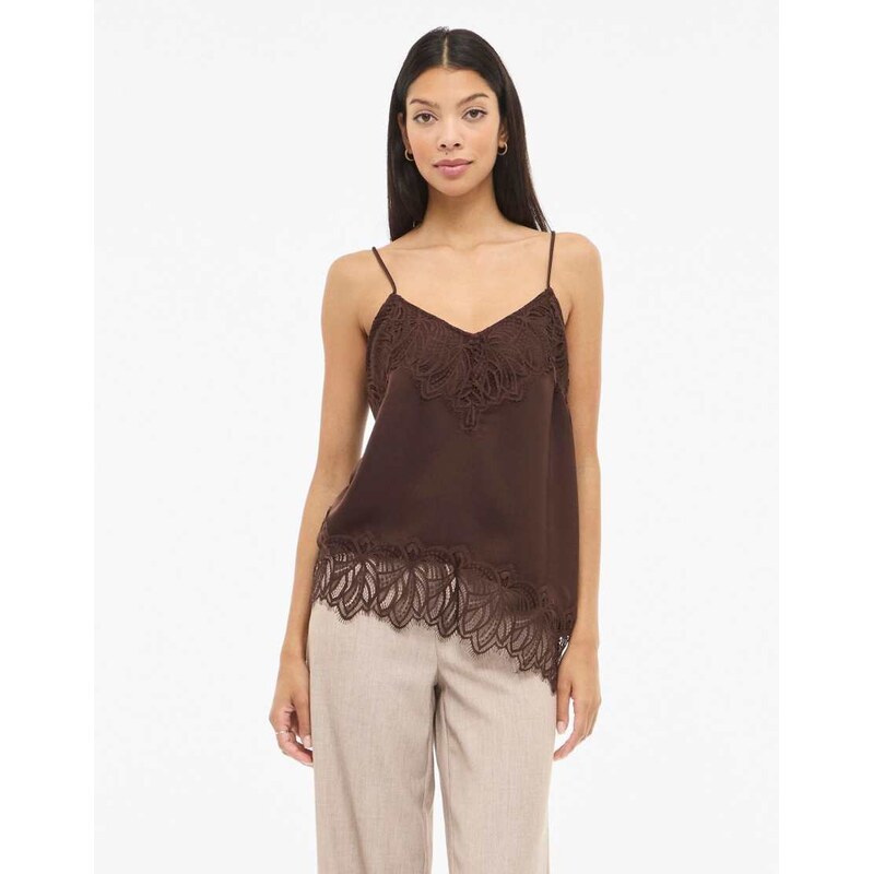 Vila Strap top in coffee bean-Brown