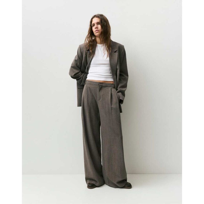 Pull&Bear Striped smart trousers in mole brown 113062608