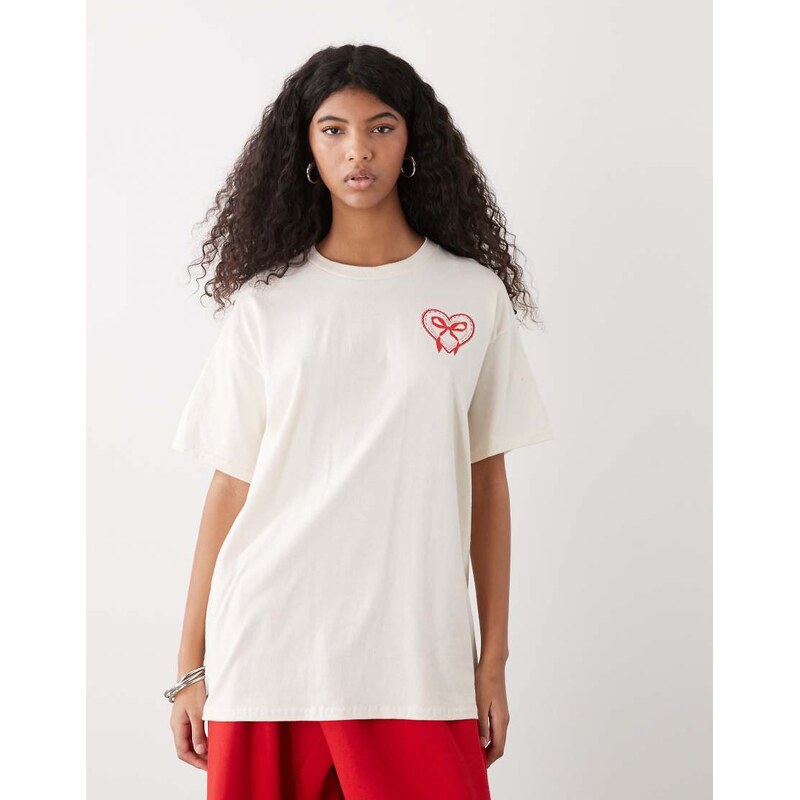 Miss Selfridge oversized t-shirt with heart graphic in cream