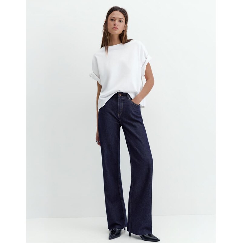 Pull&Bear Straight wide-leg jeans in ink blue