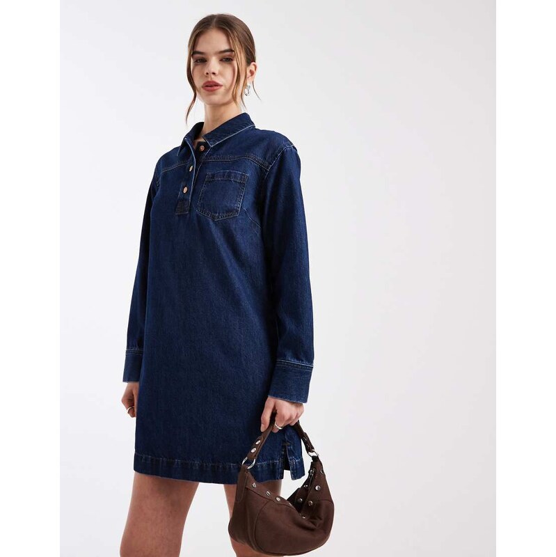 New Look denim tunic long sleeve midi dress in blue