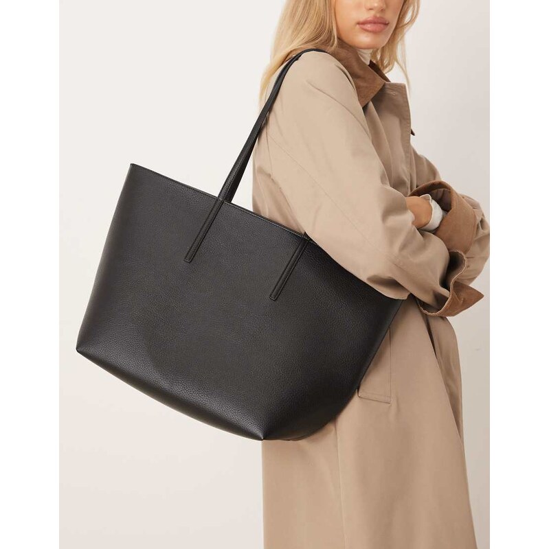 Mango classic faux leather tote bag in black 113062630