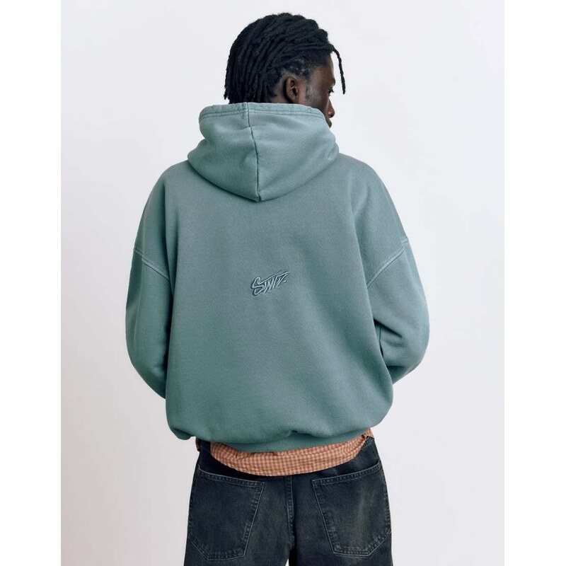 Pull&Bear Stwd washed hoodie in mid green